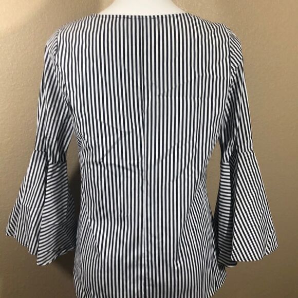 Notations dark gray white striped bell sleeve top - Picture 5 of 5